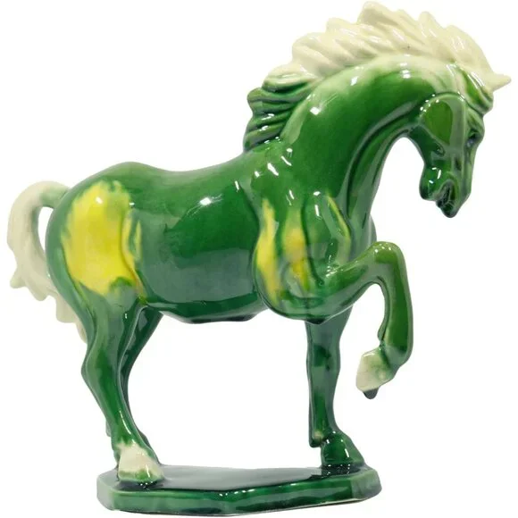 Ceramic Horse Sculpture 8 inch Hand Made Tang Tri-Color Cultural Art Piece Green - Picture 4 of 6